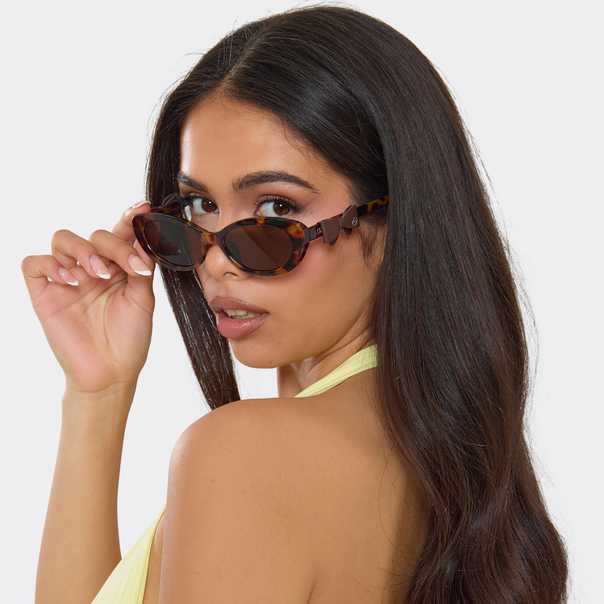 EGO Cateye Shaped Side Bow Detail Sunglasses In Leopard Print, Women's Size UK 0