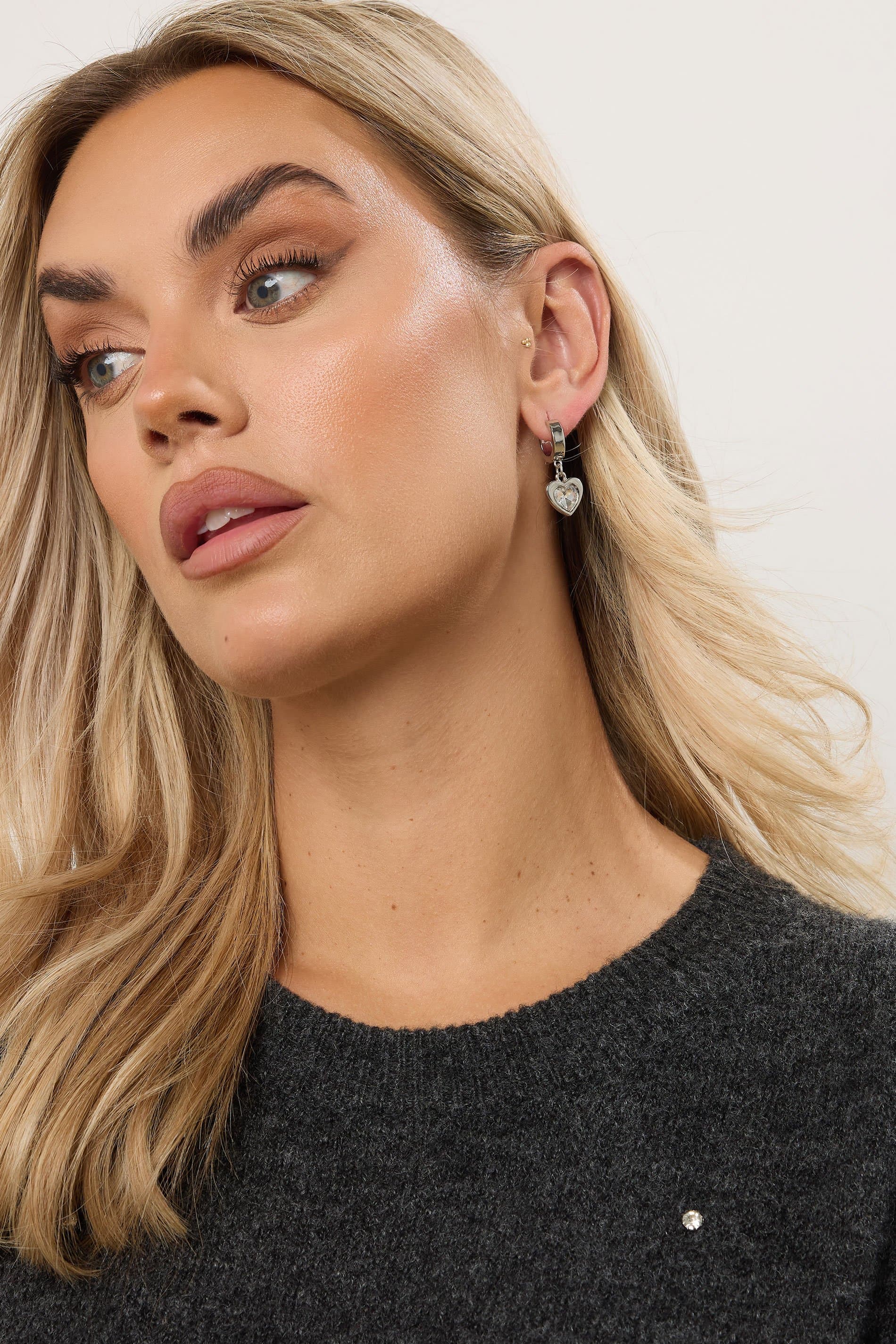 Yours Silver Tone Diamante Heart Hoop Earrings