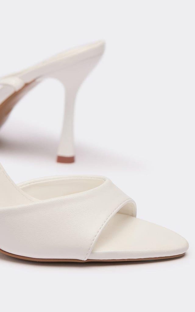 EGO Rued Ankle Strap Pointed Peep Toe Heel In White Faux Leather., Women's Size UK 3 - 2