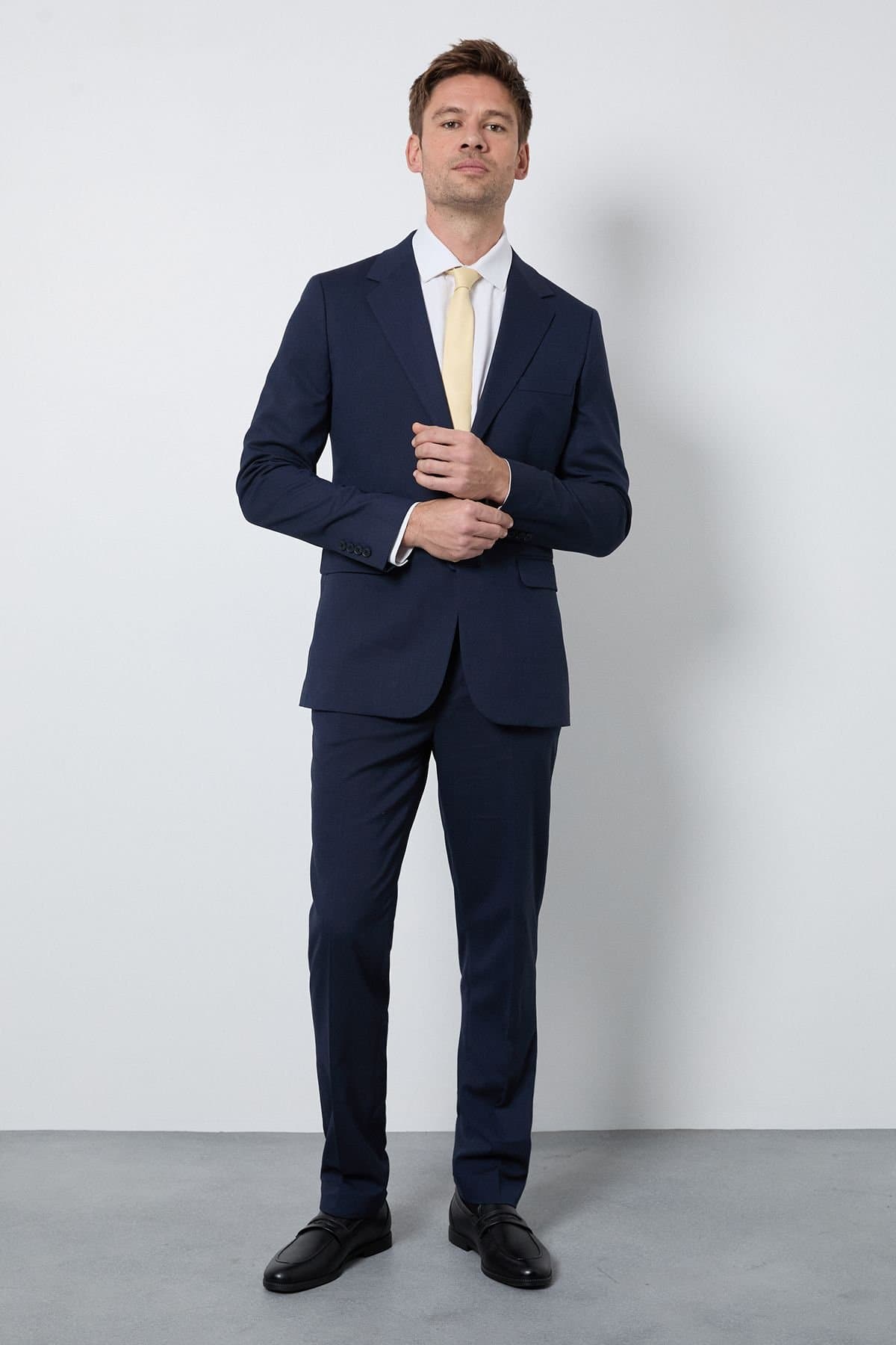 Burton Burton Men's Navy Textured Slim Fit Suit Trousers