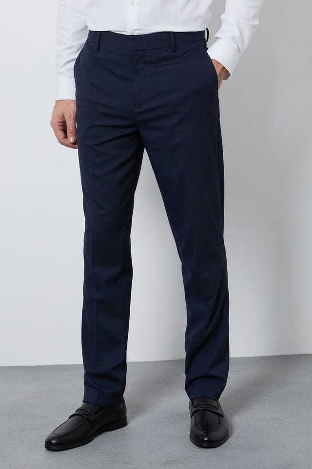 Burton Burton Men's Navy Textured Slim Fit Suit Trousers - 2