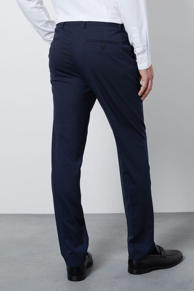 Burton Burton Men's Navy Textured Slim Fit Suit Trousers - 3