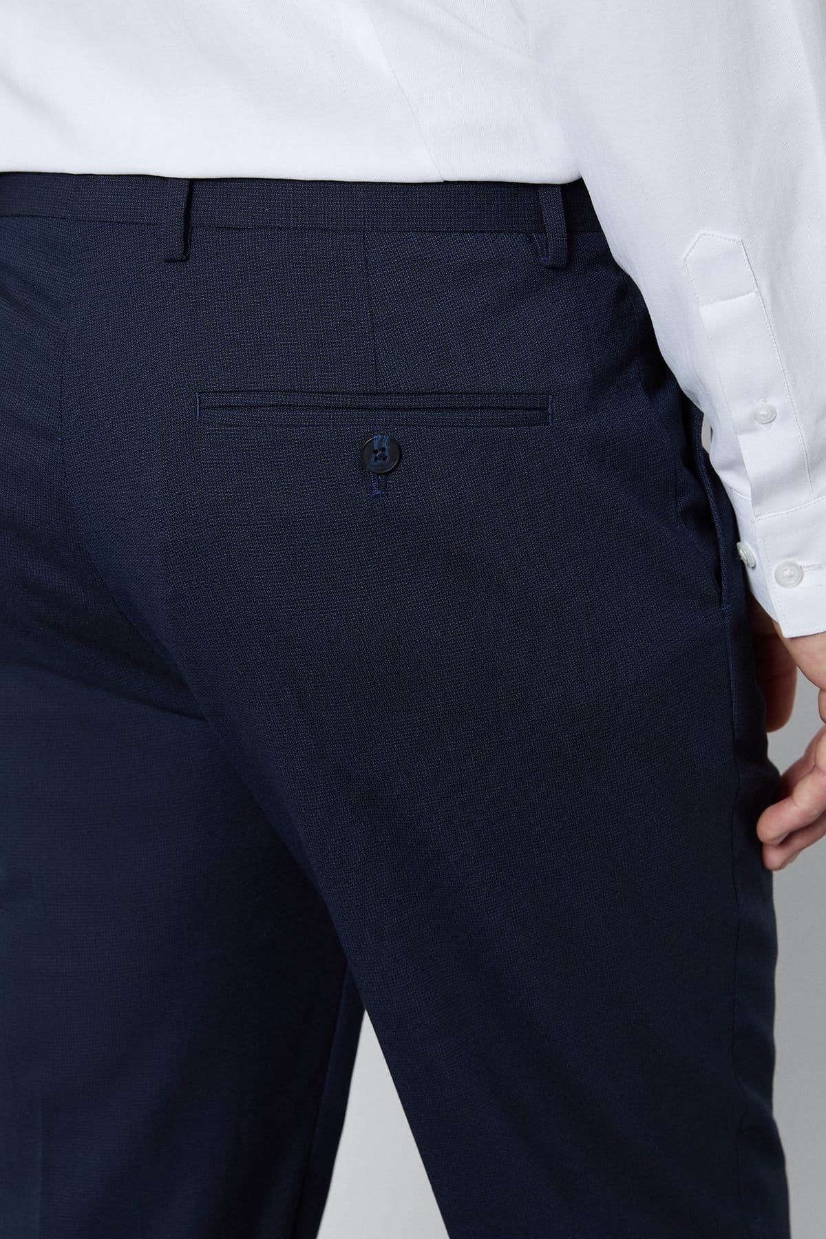 Burton Burton Men's Navy Textured Slim Fit Suit Trousers - 4