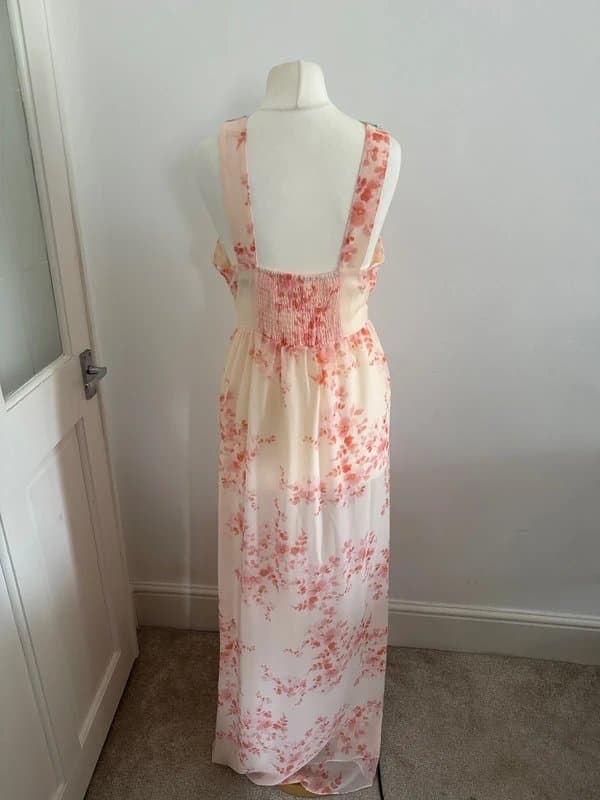 New Look Old Label New Look Cream Pink Floral Embellished Maxi Dress UK 12 Best Fit 10 Occasion