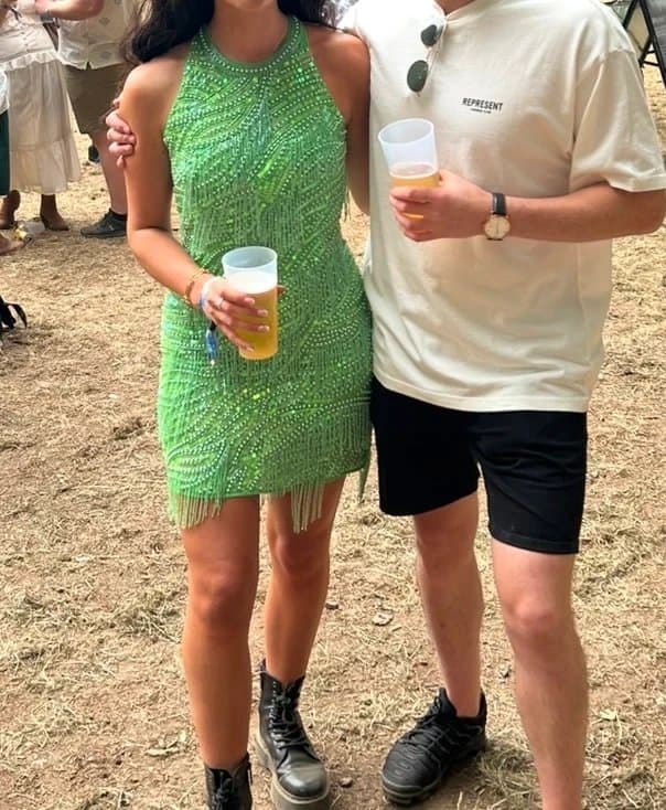 ASOS Asos Design Green embellished beaded pearl sequin festival / ibiza fringe mini festival dress