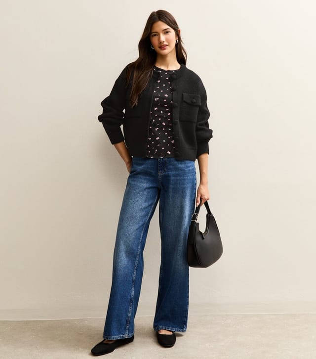 New Look Women's Black Floral Print Short Sleeve Ribbed Jersey Top New Look - 3