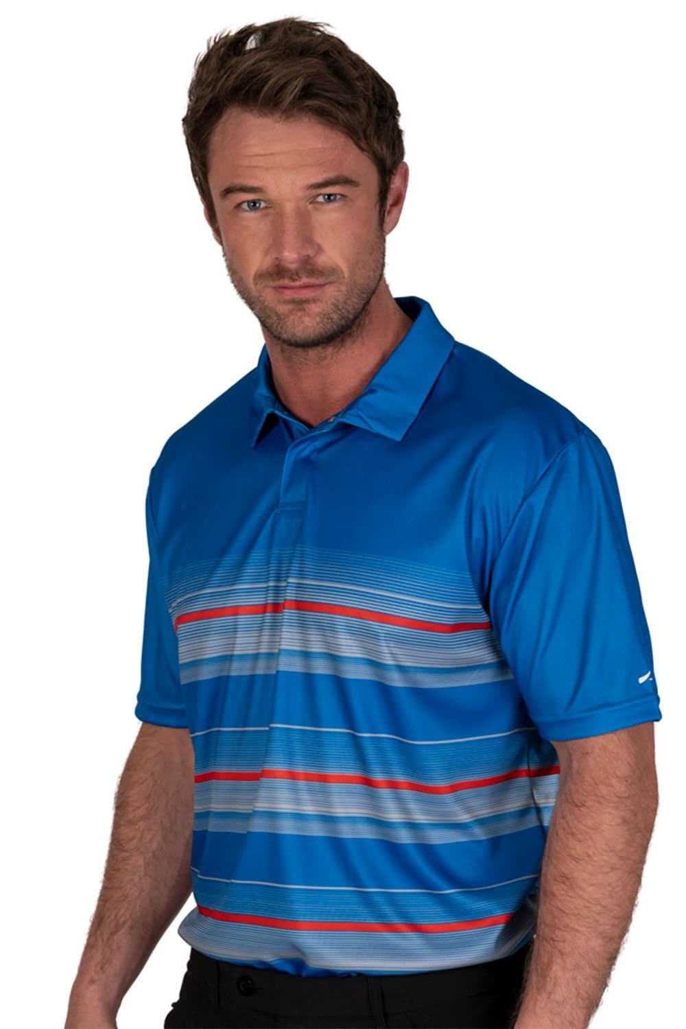 Under Par Under Par Men's Concealed Placket Multi Stripe Polo Shirt in Blue