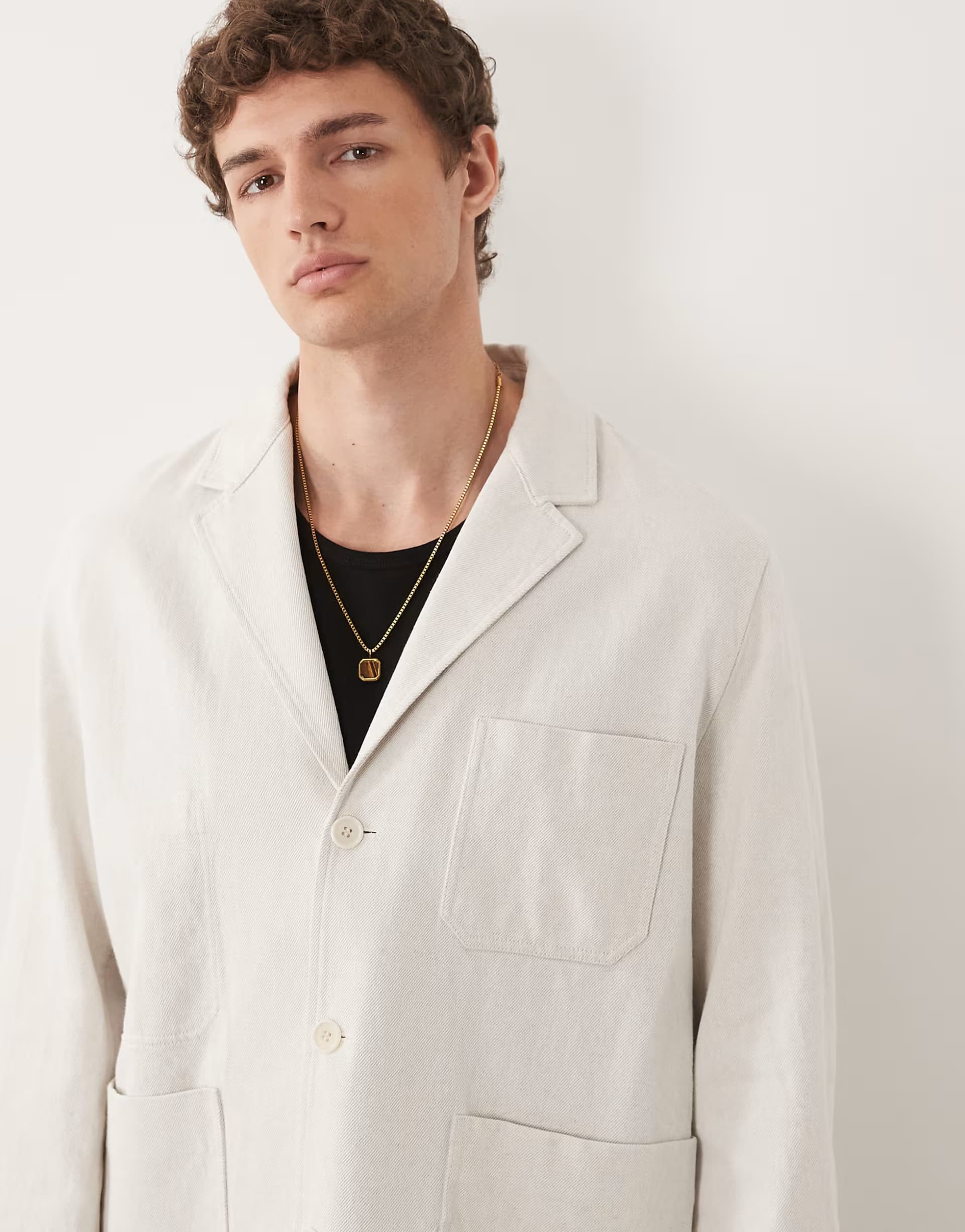 ASOS ARKET pure cotton single breasted suit jacket in beige