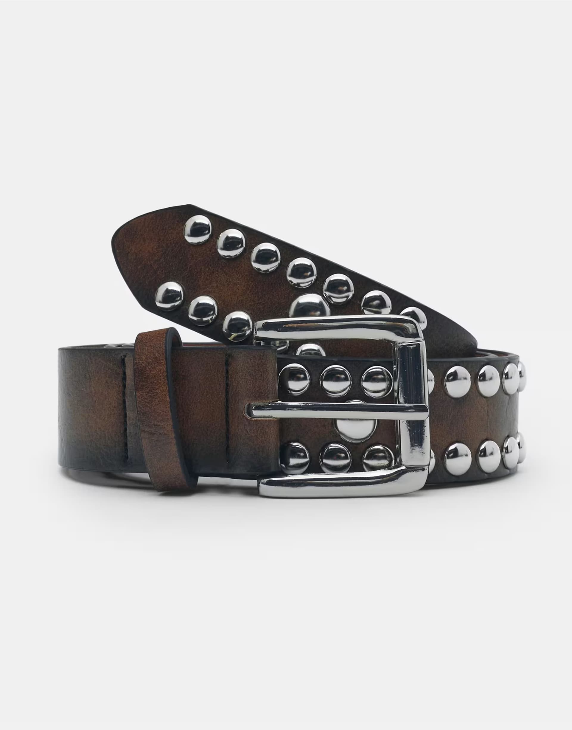 ASOS ASOS Brown Leather Effect Studded Belt