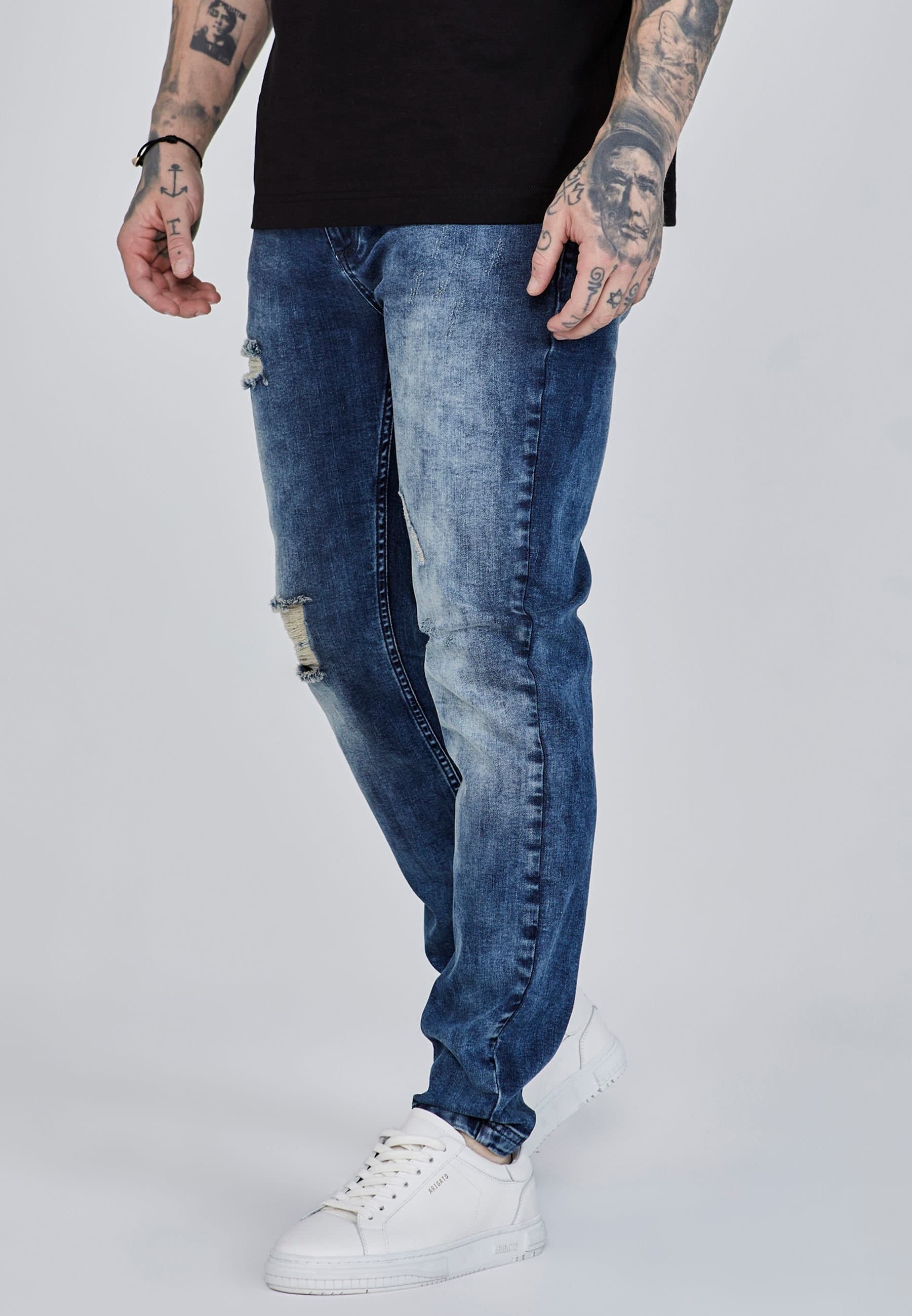 SikSilk SikSilk Men's Blue Distressed Slim Fit Jeans