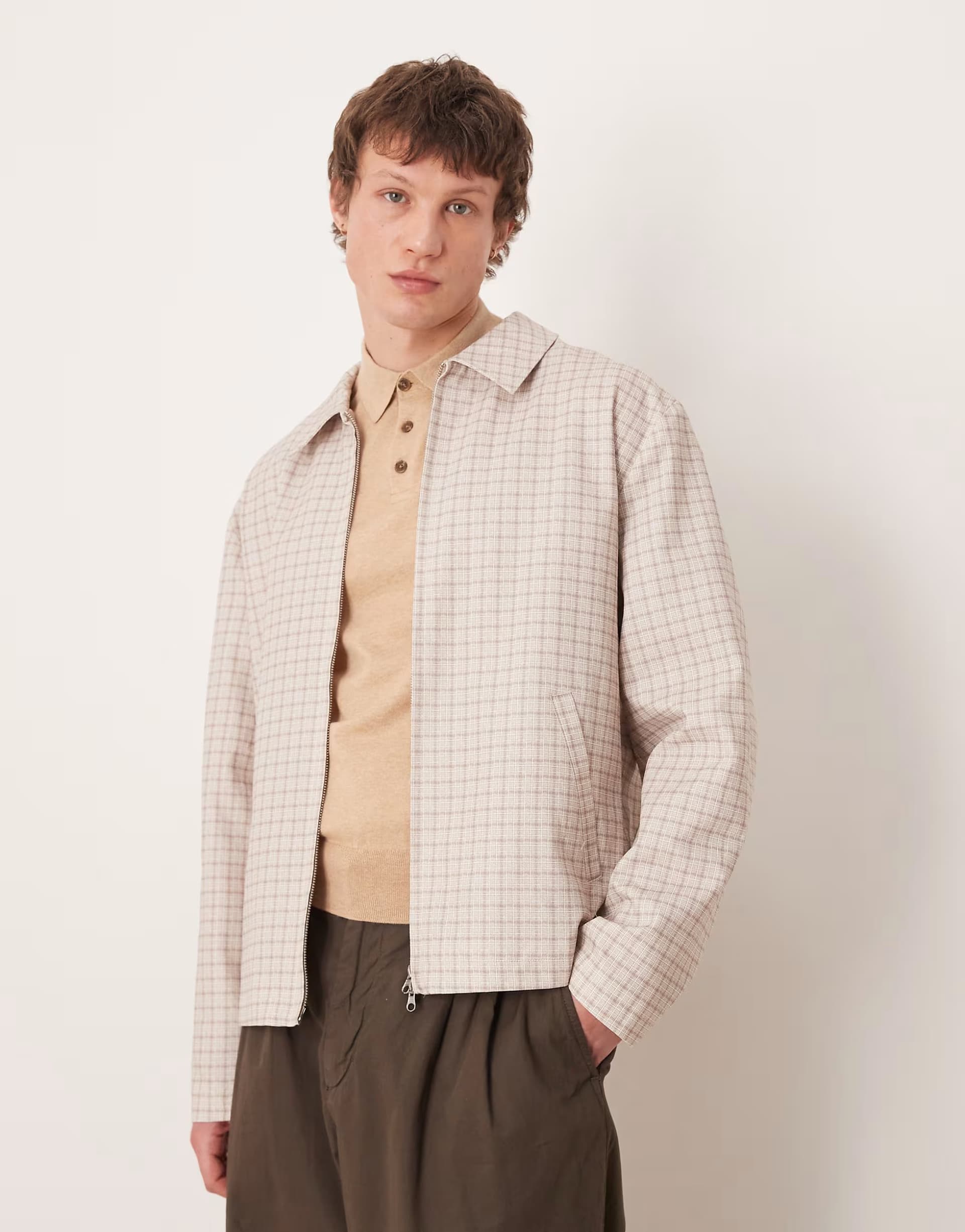 ASOS ASOS DESIGN checked cotton jacket in beige