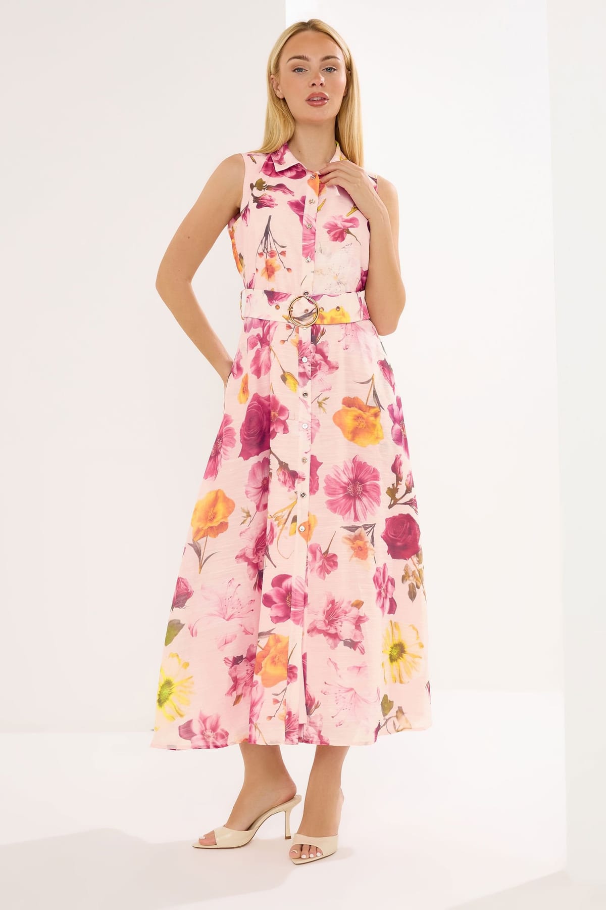 Star By Julien Macdonald Star by Julien Macdonald Women's Floral Sleeveless Maxi Shirt Dress in Baby Pink - 1