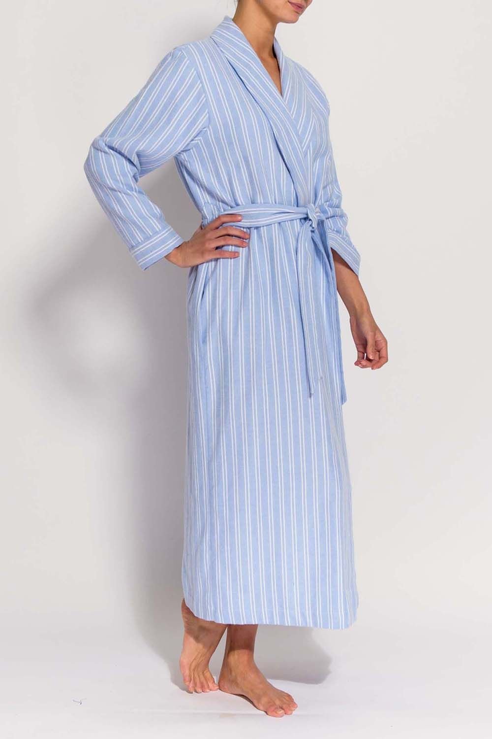 British Boxers British Boxers Women's 'Westwood' Blue Stripe Brushed Cotton Dressing Gown in Light Blue - 3