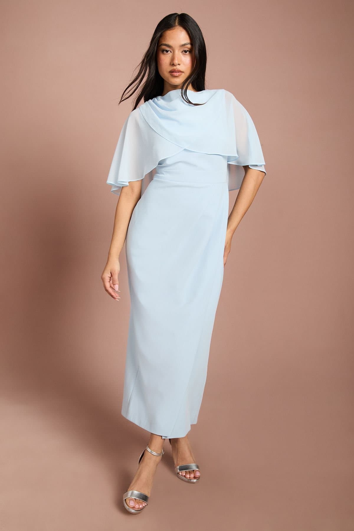 Coast Coast Women's Petite Chiffon Cape Pencil Dress in Light Blue