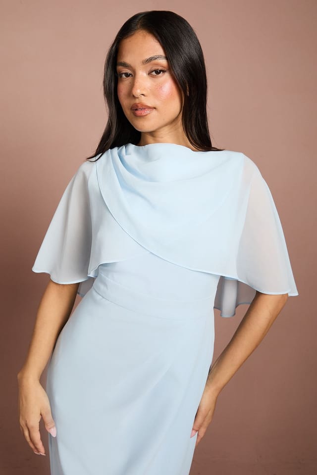 Coast Coast Women's Petite Chiffon Cape Pencil Dress in Light Blue - 2