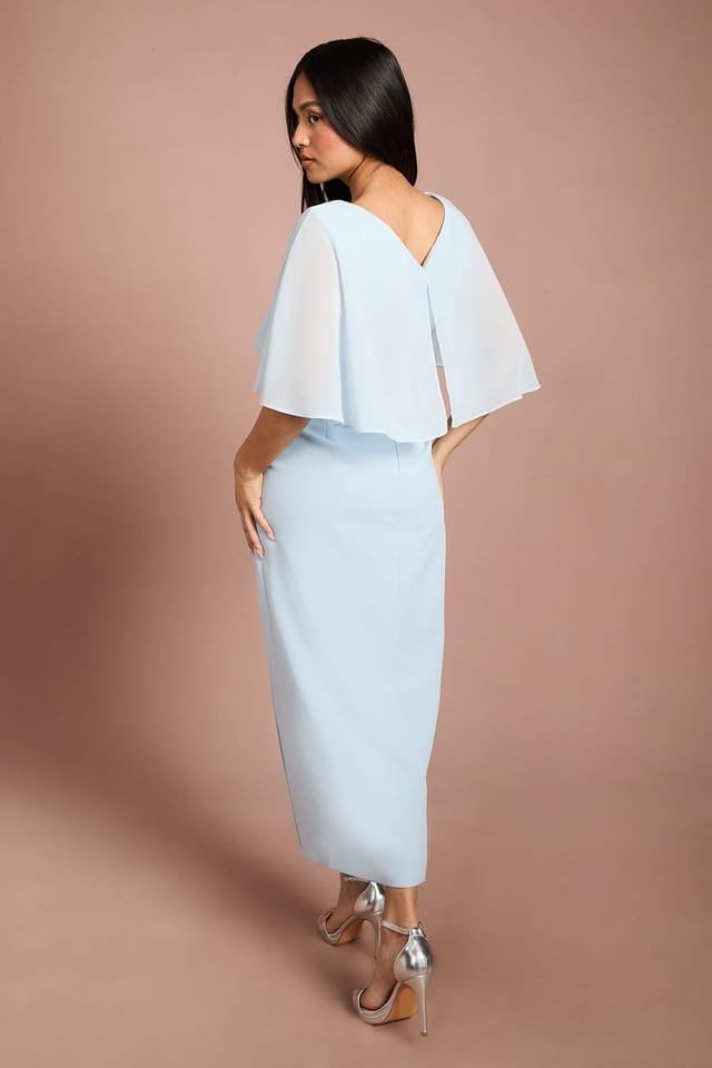 Coast Coast Women's Petite Chiffon Cape Pencil Dress in Light Blue - 3