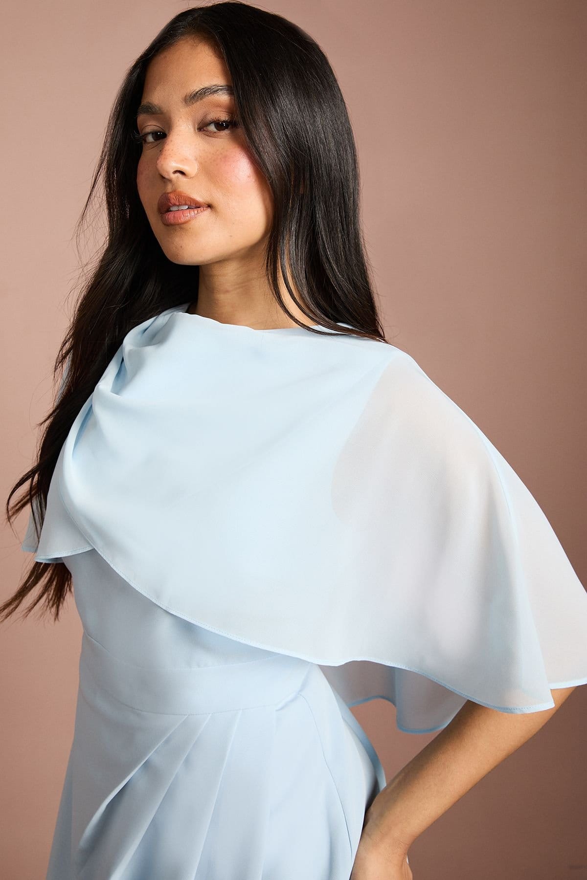Coast Coast Women's Petite Chiffon Cape Pencil Dress in Light Blue - 4