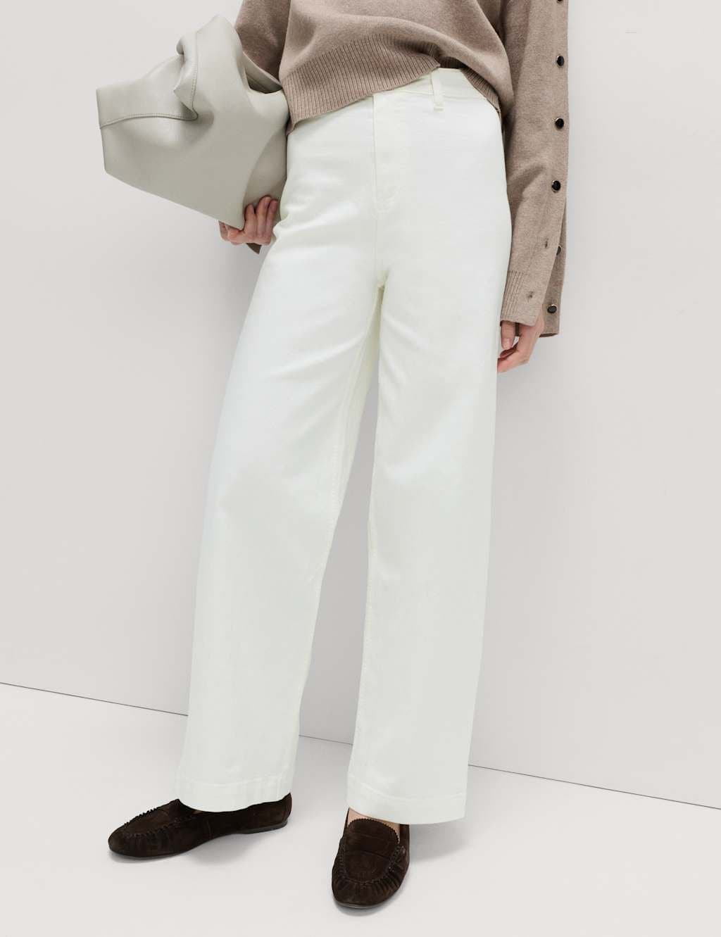 Marks & Spencer M&S Soft White High Waisted Wide Leg Ankle Grazer Jeans