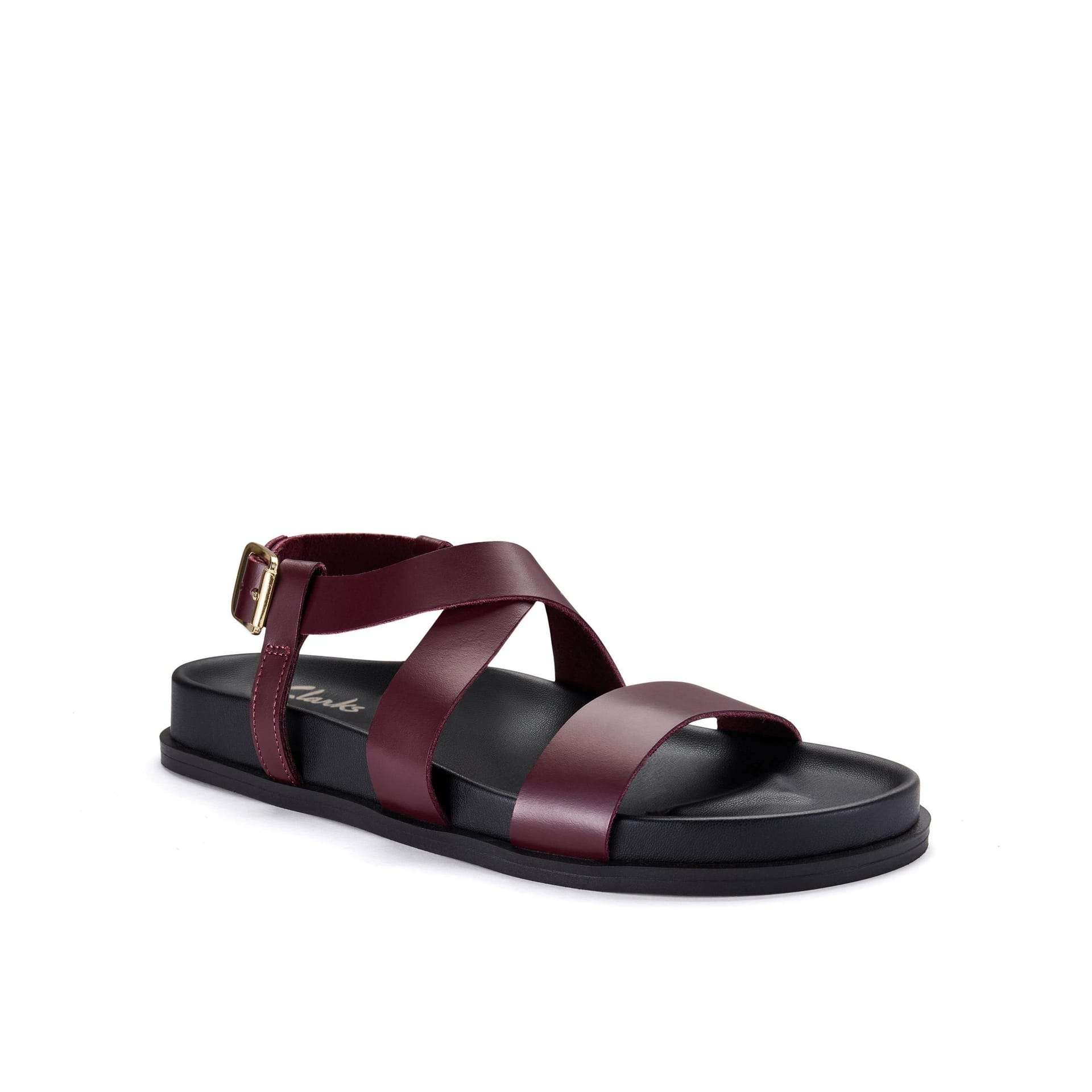 Clarks Clarks Women's Zarlea Strap Burgundy Leather Flat Sandals in Red - 4