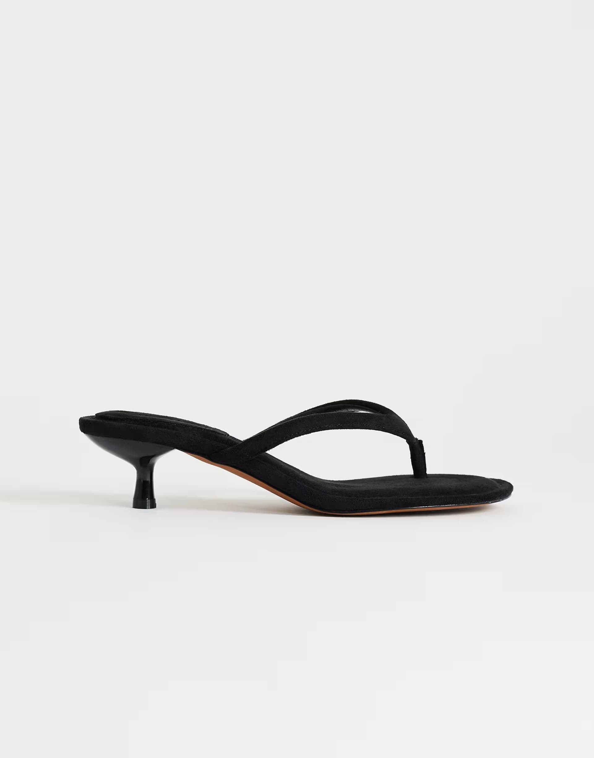 ASOS Topshop Axel toe thong mid heel sandal in black faux suede 