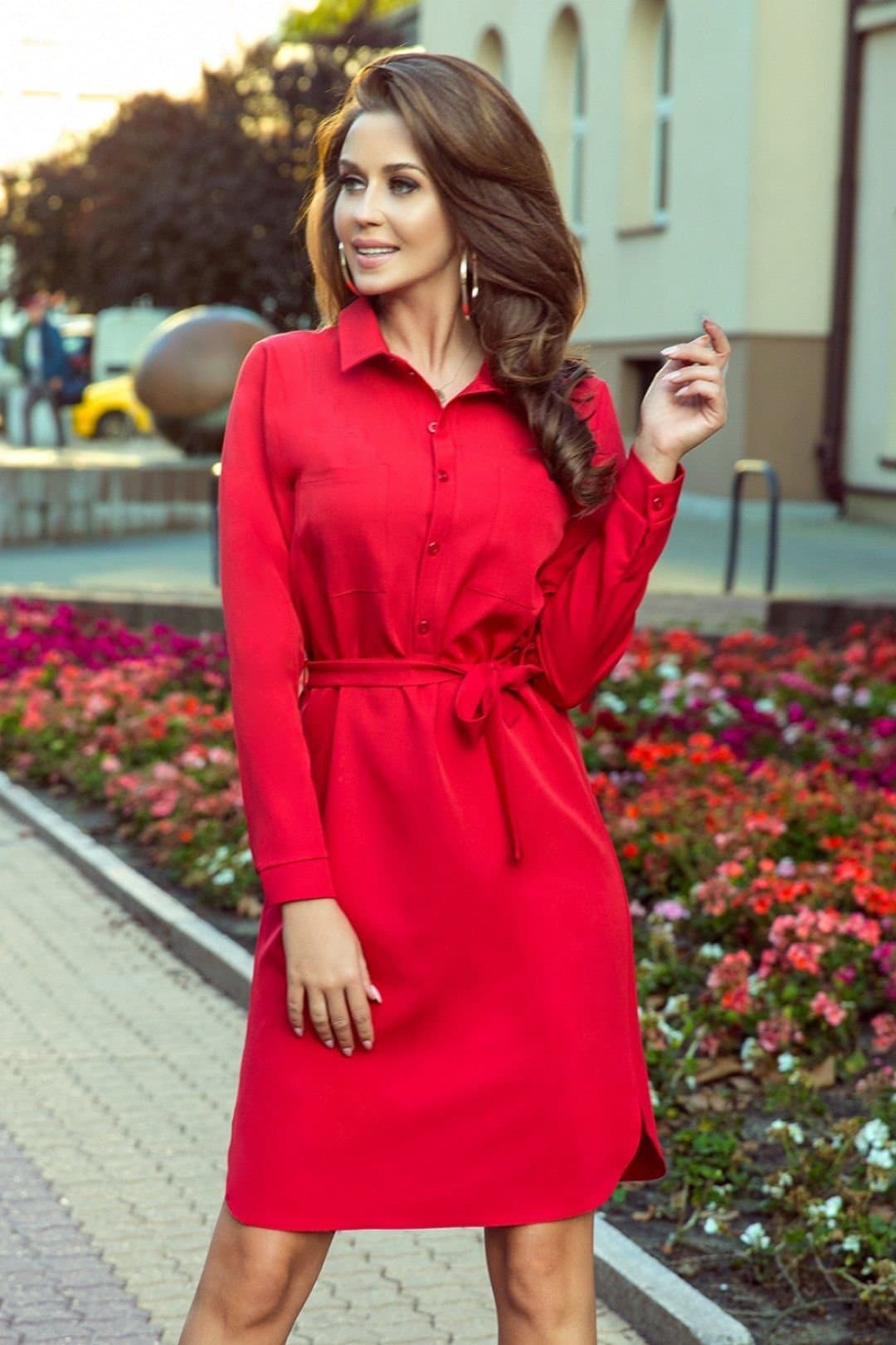 Love Lace Love Lace Women's Camille Shirt Dress With Pockets Binding in Red