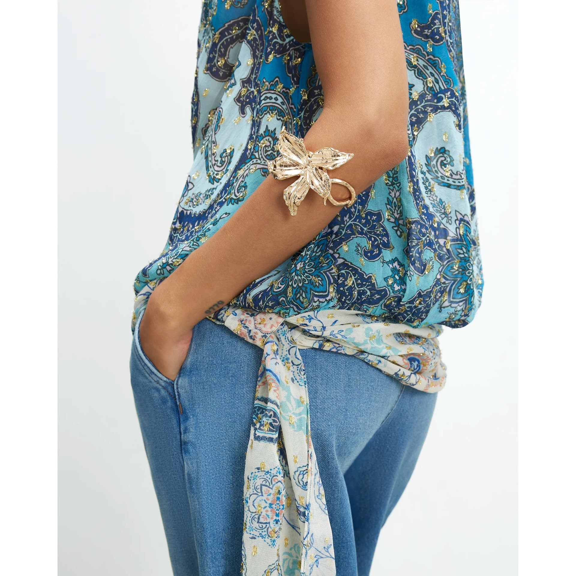 River Island River Island Womens Gold Flower Open Cuff Bracelet
