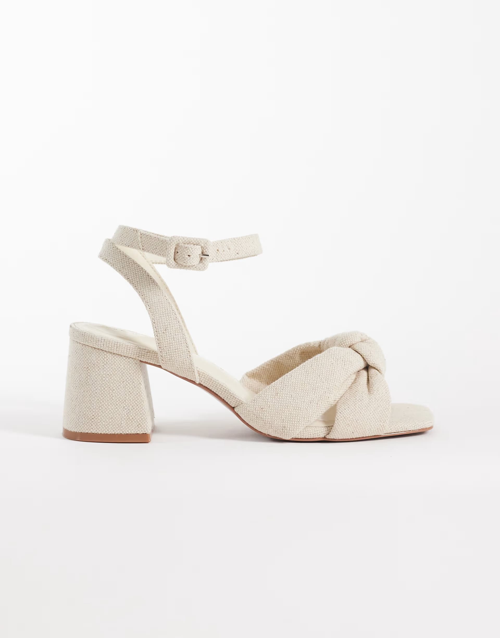 ASOS ASOS DESIGN Hugo knot detail mid block heel sandals in natural linen