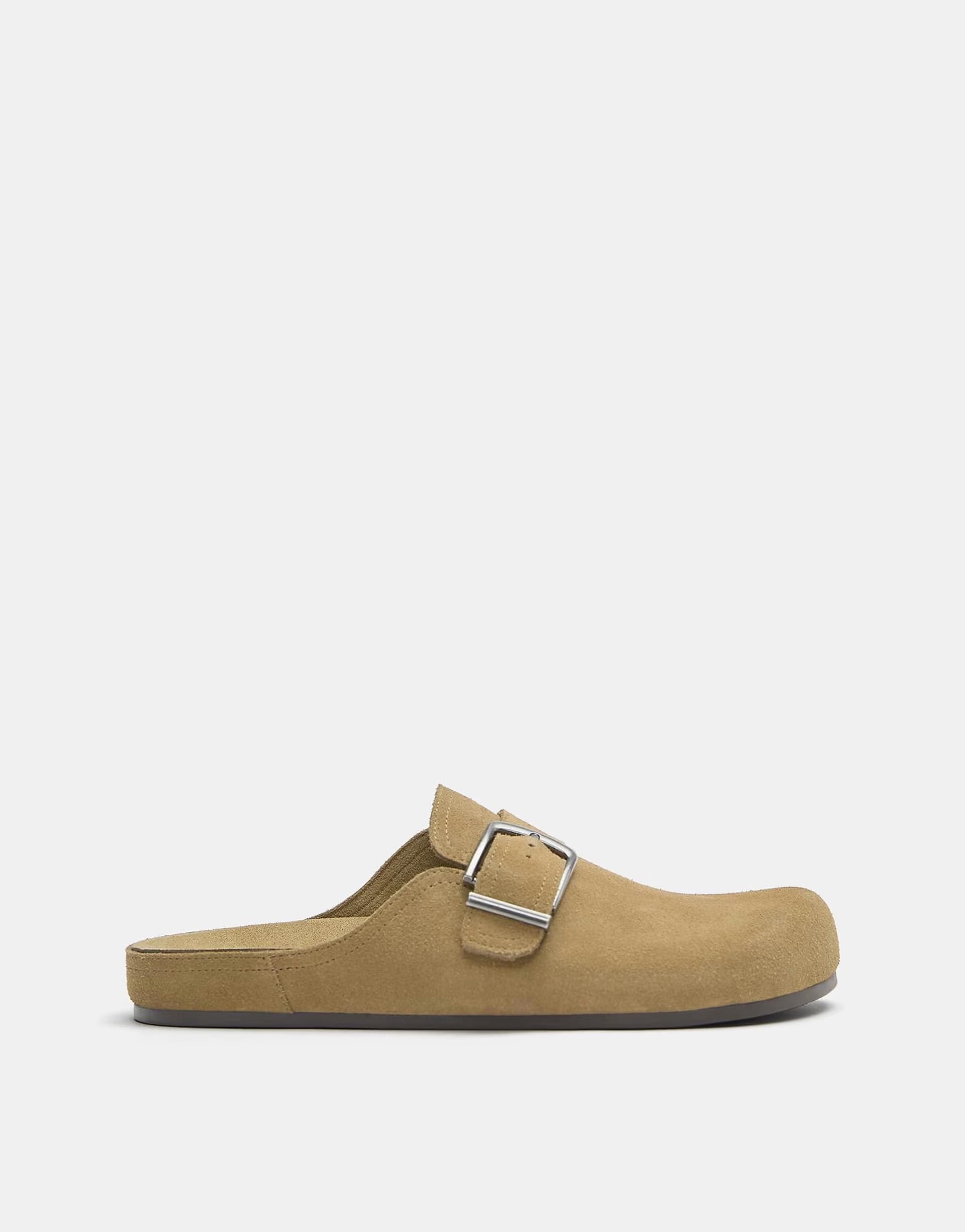 ASOS Pull&Bear Leather buckle clogs in sand