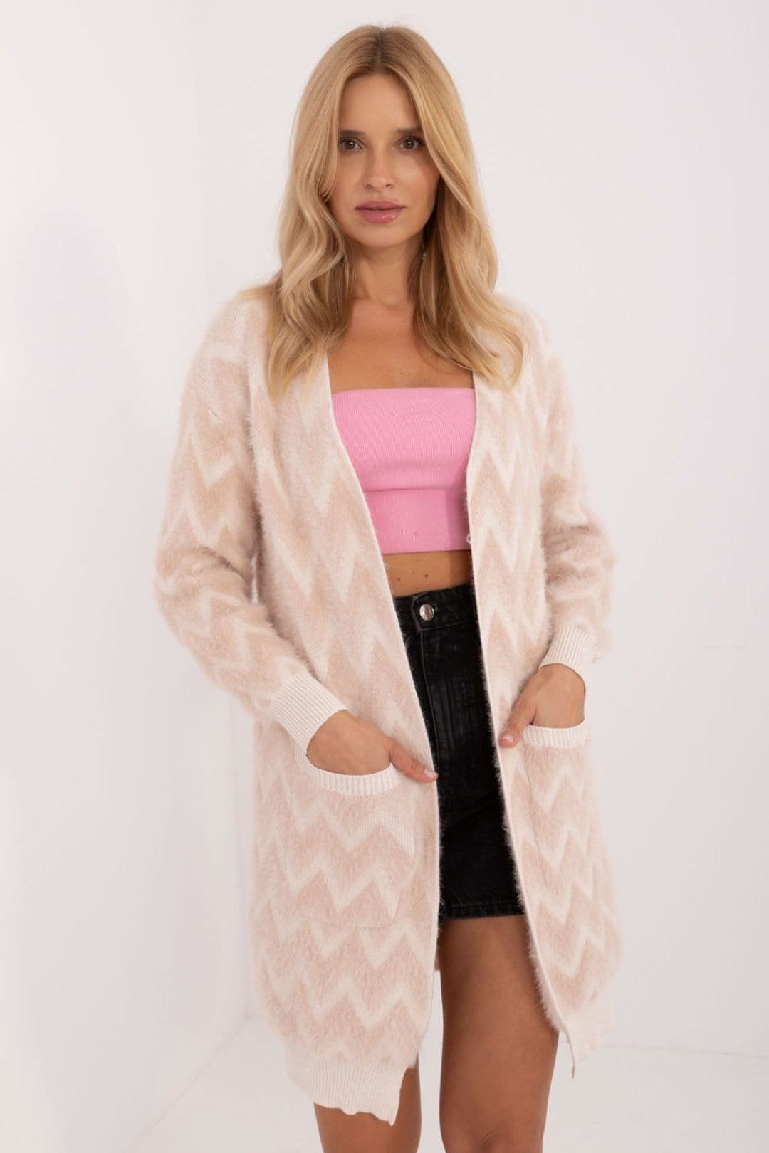 Love Lace Beige Chevron Buttonless Cardigan