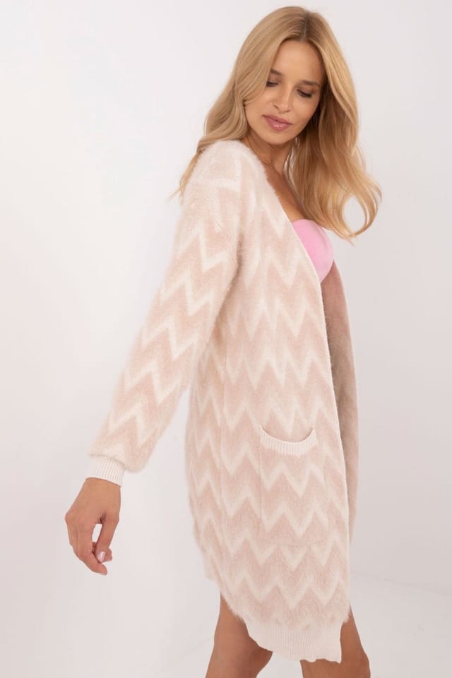 Love Lace Love Lace Women's Buttonless Casual Cardigan with Slip Pockets in Beige - 2