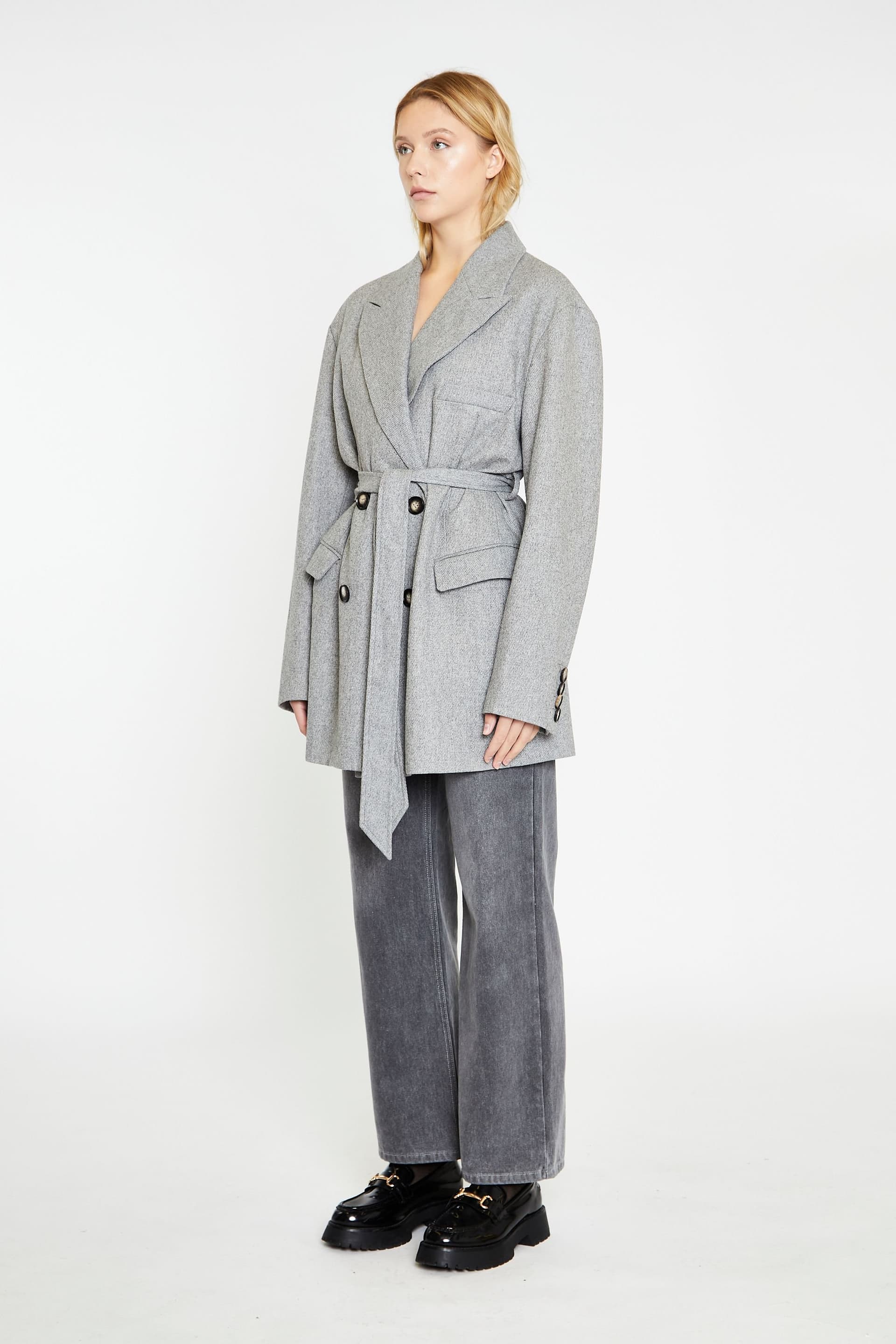 Shnoo Shnoo Grey Oversized Belted Blazer Coat