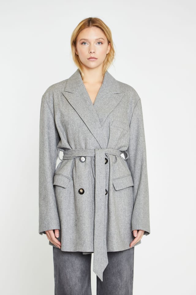 Shnoo Shnoo Women's Oversized Belted Blazer Coat in Grey - 3
