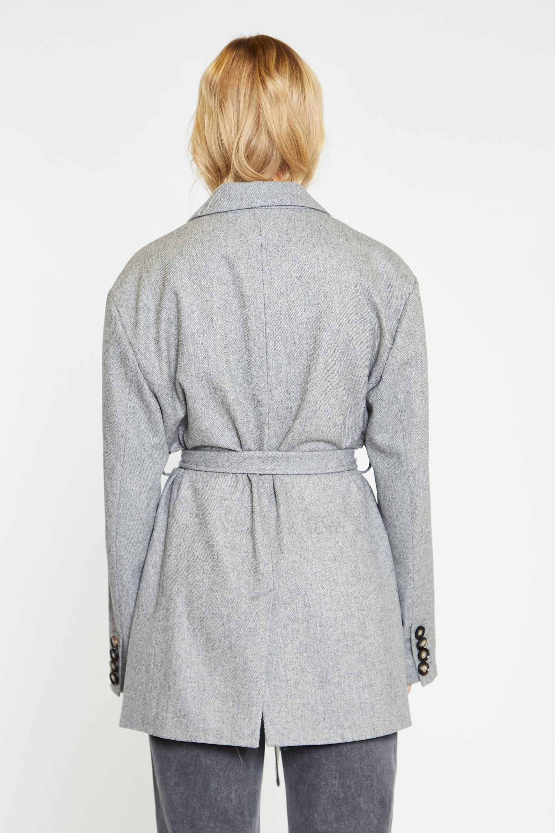 Shnoo Shnoo Women's Oversized Belted Blazer Coat in Grey - 4