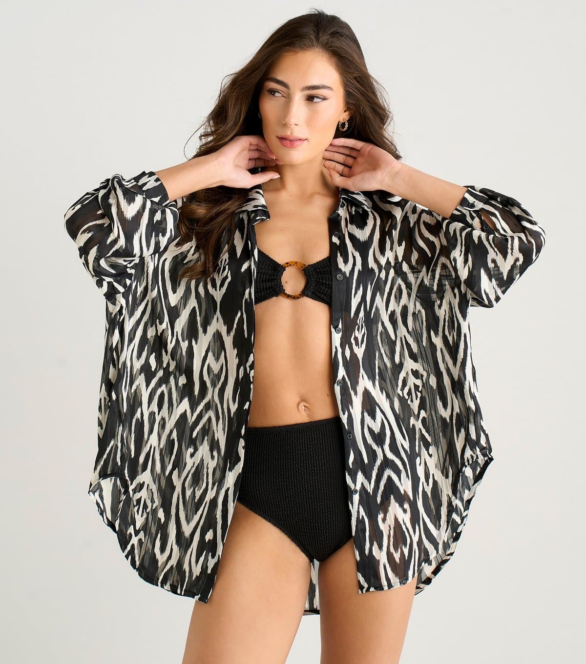 Gini London Gini London Black Abstract Print Beach Shirt