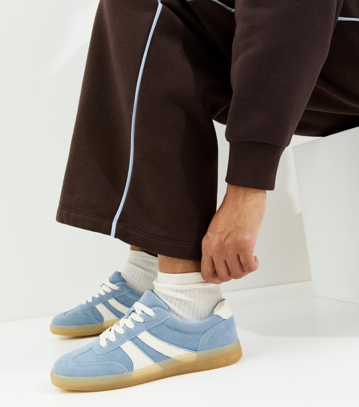 New Look Women's Blue Faux Suede Side Stripe Trainers Vegan New Look - 3