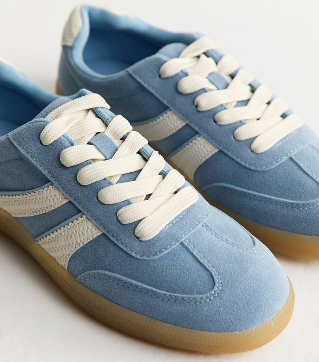 New Look Women's Blue Faux Suede Side Stripe Trainers Vegan New Look - 3