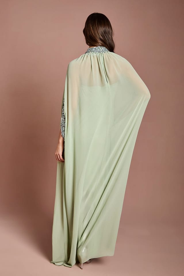 Coast Coast Women's Chiffon Cape Style Sequin Maxi Dress in Sage - 3