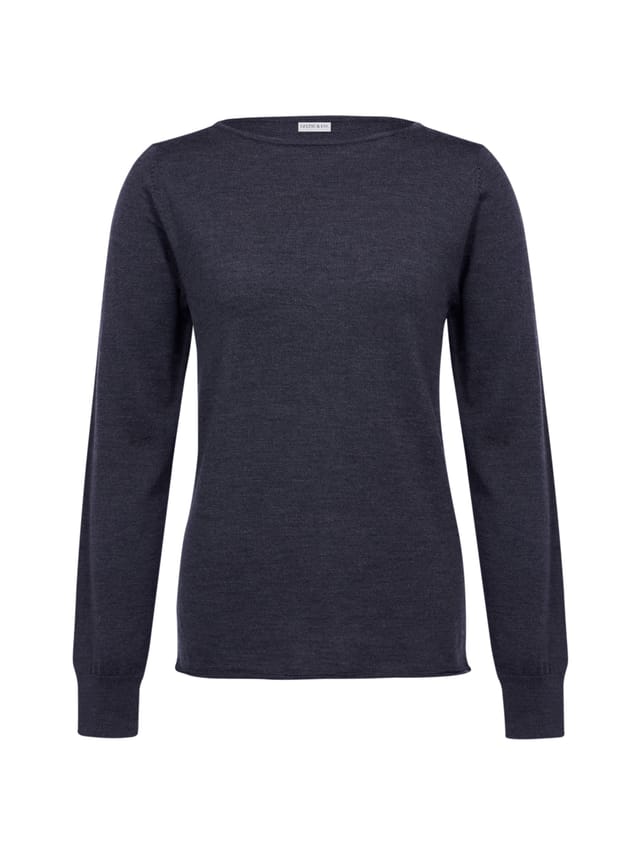 Celtic & Co Celtic & Co Women's Merino Fine Knit Boat Neck Sweater in Dark Navy - 2