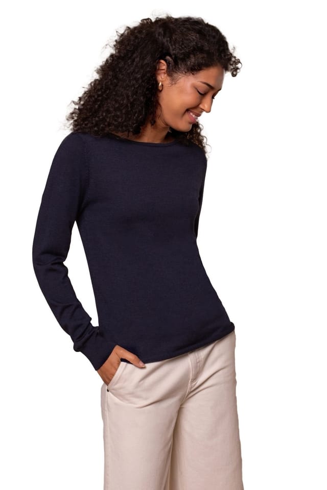 Celtic & Co Celtic & Co Women's Merino Fine Knit Boat Neck Sweater in Dark Navy - 3