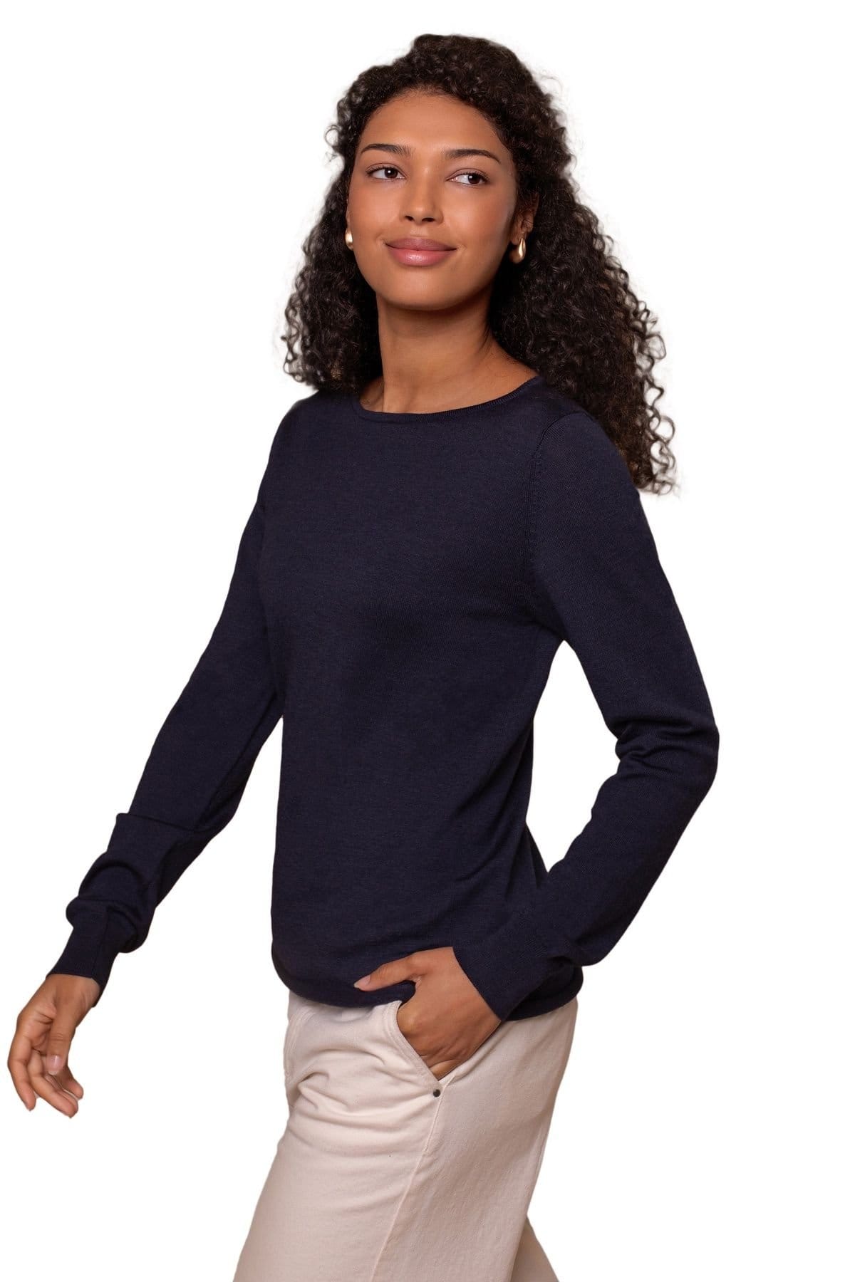 Celtic & Co Celtic & Co Women's Merino Fine Knit Boat Neck Sweater in Dark Navy - 4