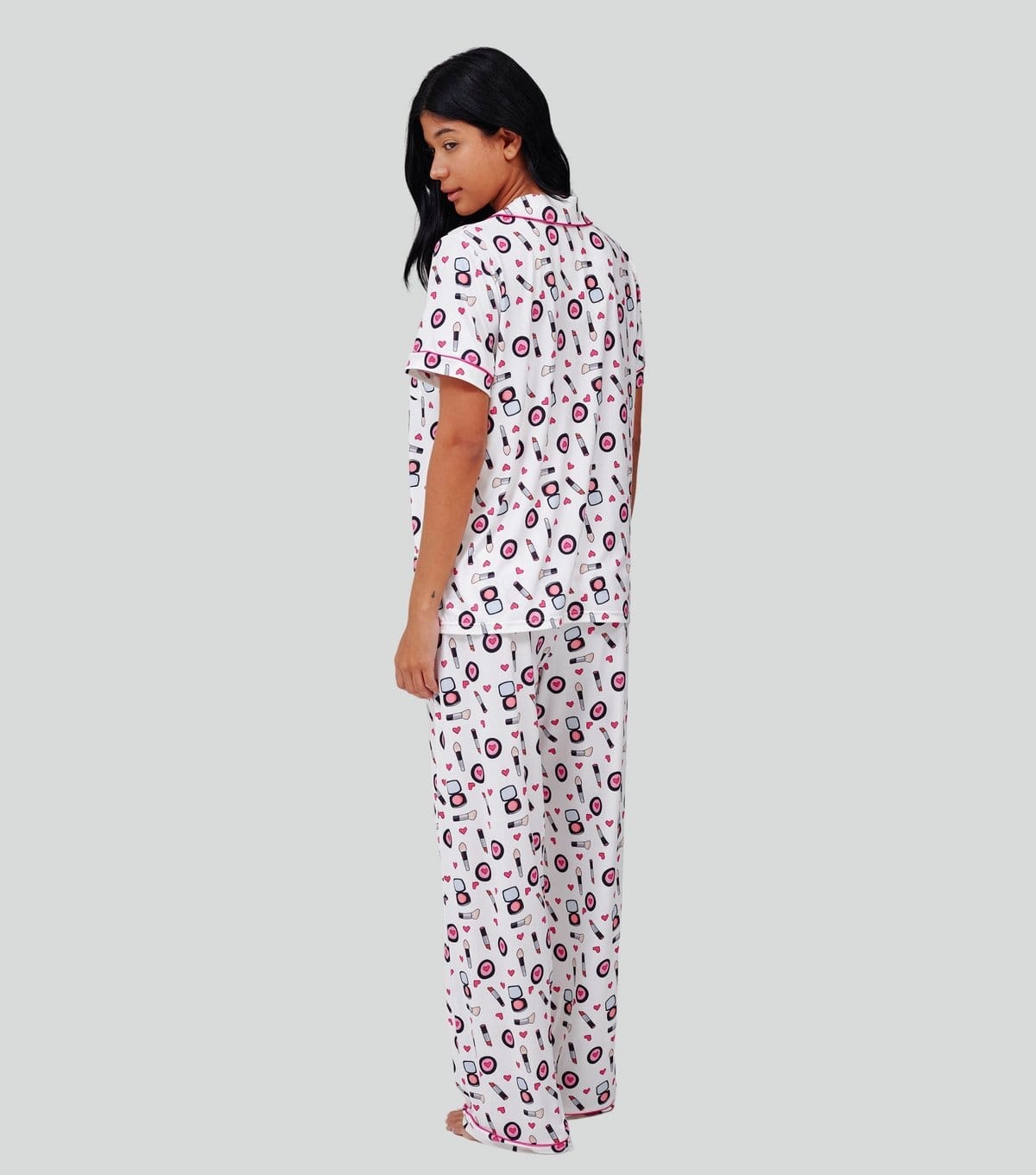 Loungeable Women's Pink Makeup Print Short Sleeve Pyjama Set Loungeable New Look - 4