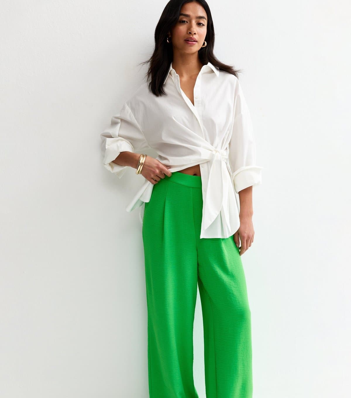 New Look Women's Petite Green Wide Leg Tailored Trousers New Look