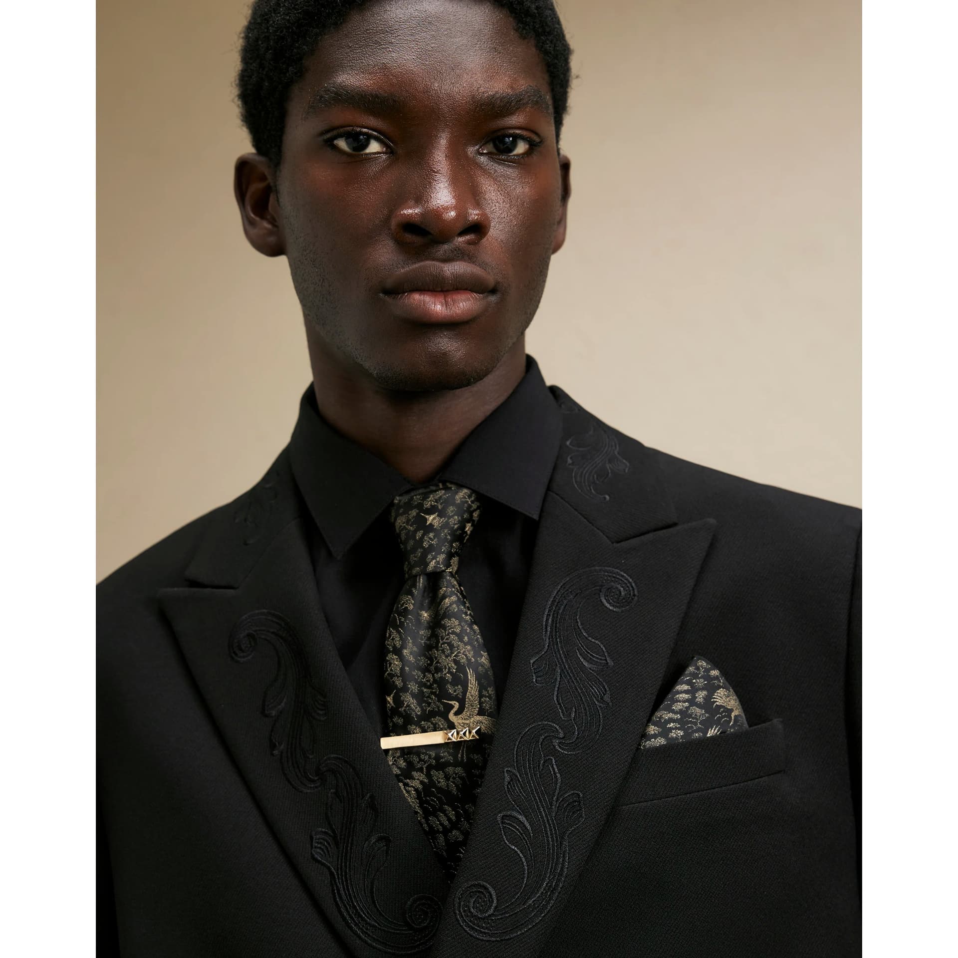 River Island Mens River Island Black Japanese Tie And Handkerchief Set
