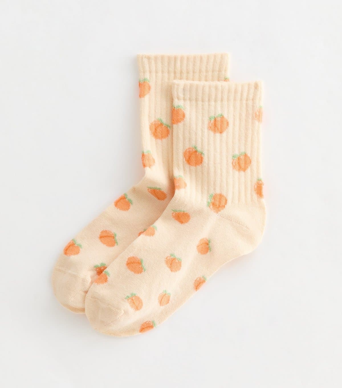 New Look Peach Ribbed Fruit Patterned Ankle Socks New Look