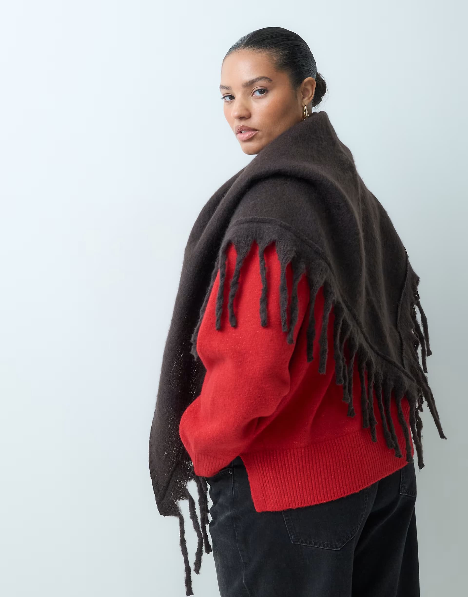 ASOS Vero Moda fringing detail shawl in chocolate brown