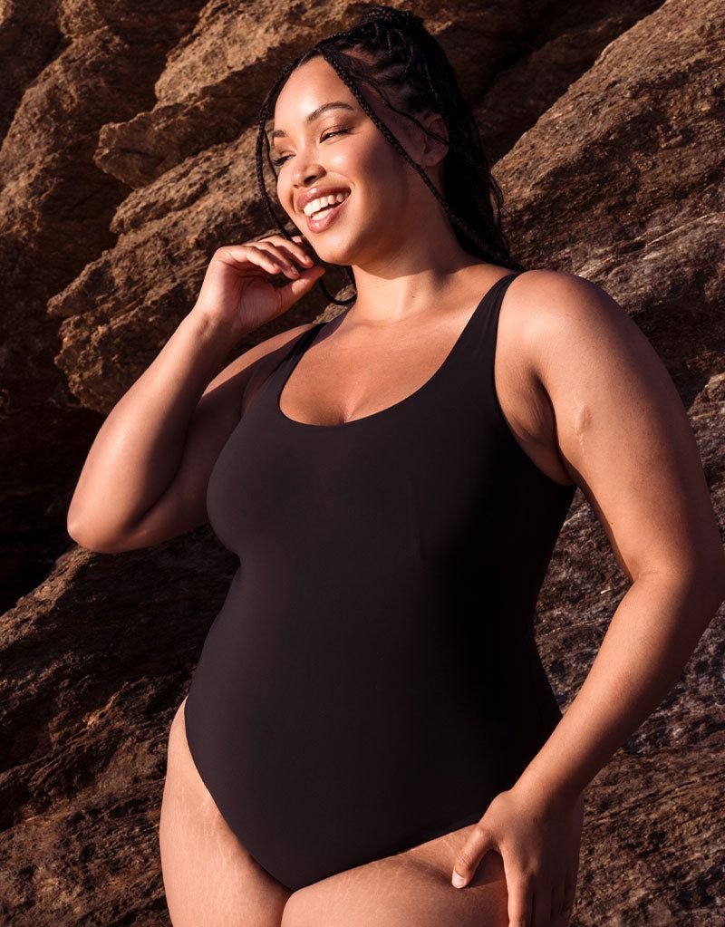 Curvy Kate Curvy Kate Women's Deep Dive Leotard Swimsuit Square Neck in Black - 2