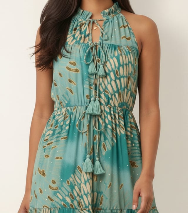 Blue Vanilla Women's Turquoise Tiered Tie Neck Maxi Dress Blue Vanilla New Look - 2