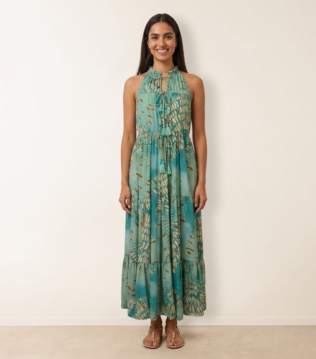 Blue Vanilla Women's Turquoise Tiered Tie Neck Maxi Dress Blue Vanilla New Look - 3