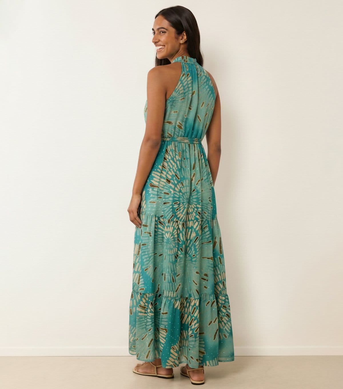 Blue Vanilla Women's Turquoise Tiered Tie Neck Maxi Dress Blue Vanilla New Look - 4