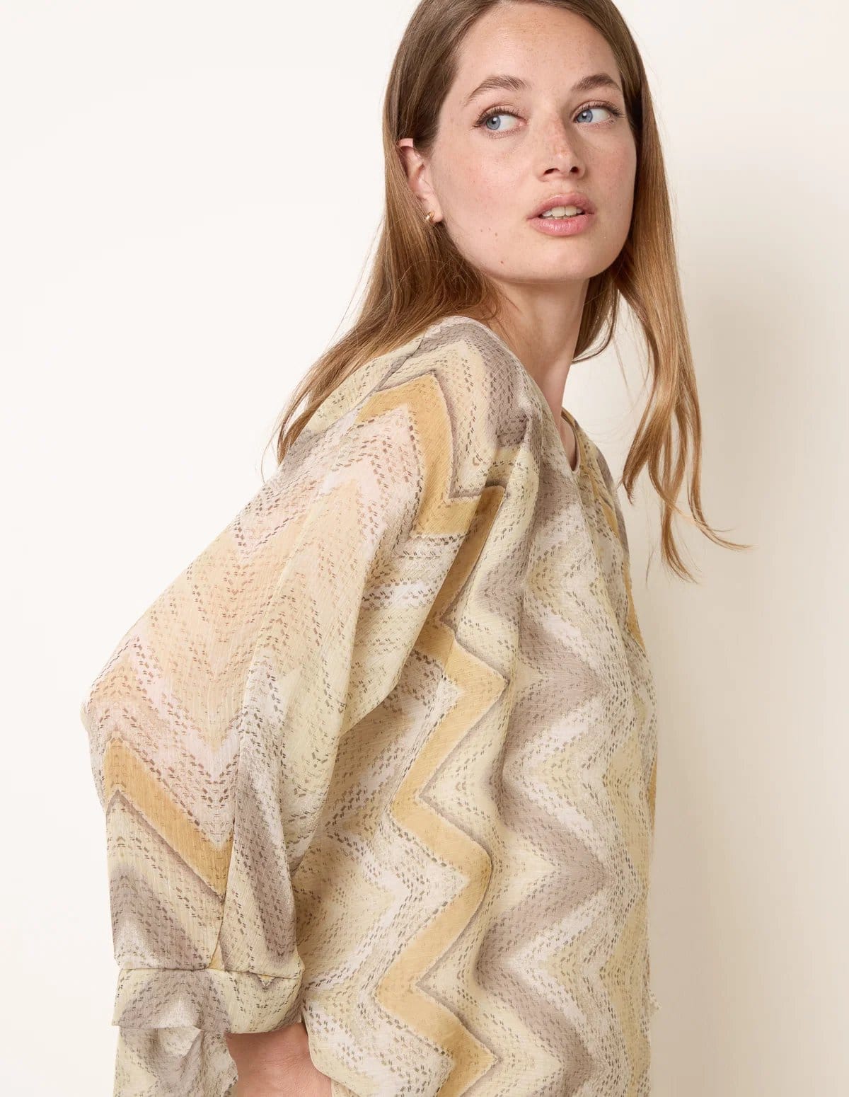 Blue Vanilla Zig Zag Round Neck Oversized Top - 1